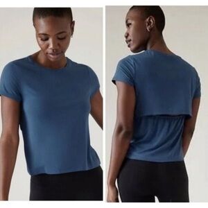 Athleta Air Out Cinch Short Sleeve Tee Shirt Blue Sz XL